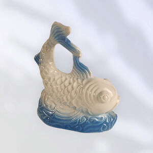 Ceramic Tropical Blue & White Big Eyed Fish Figurine